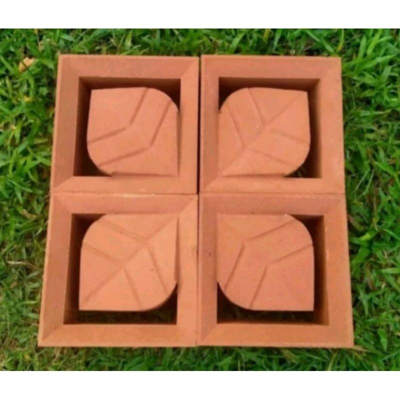roster beton/roster minimalis motif daun merah bata