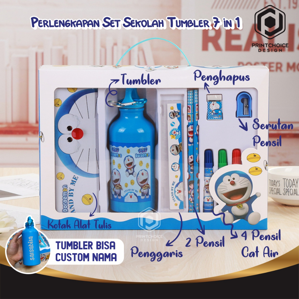

Paket Alat Tulis Set Tumbler Botol Minum 7 in 1 Motif Karakter Doraemon Frozen Spiderman Princess