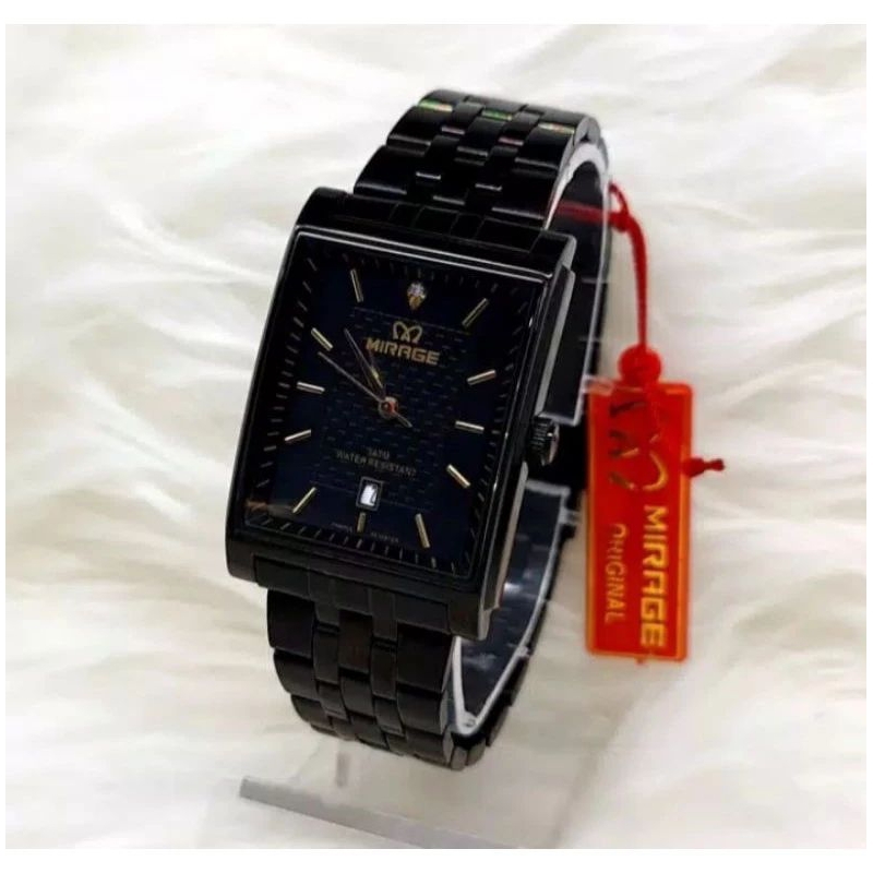 jam tangan mirage segi hitam pria 8666 original tahan air