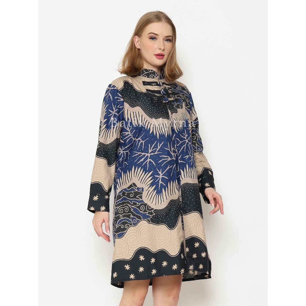 BATIK MYRNA - Tunik Tunic Batik Perempuan Wanita Dress Atasan Poly Motif Mega Mendung
