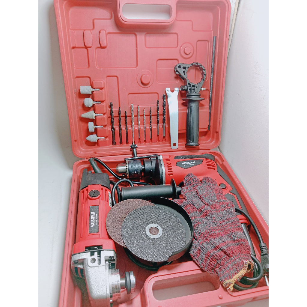 KUSUKA BOR + GERINDA BOX  BOR TEMBOK BETON 13MM SET KOPER + GERINDA TANGAN KUSUKA 4INCH GERINDA LIST