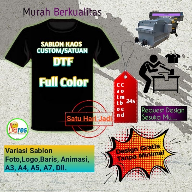 Sablon suka-suka satuan sablon costom DTF