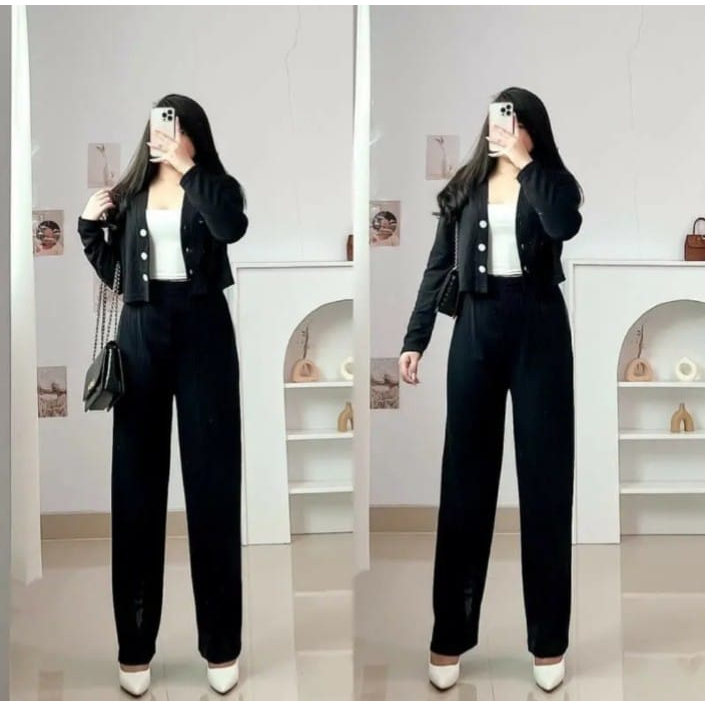 Set Casey Knit Premium Terbaru || Setelan Wanita Cardi+Paint Korean Viral