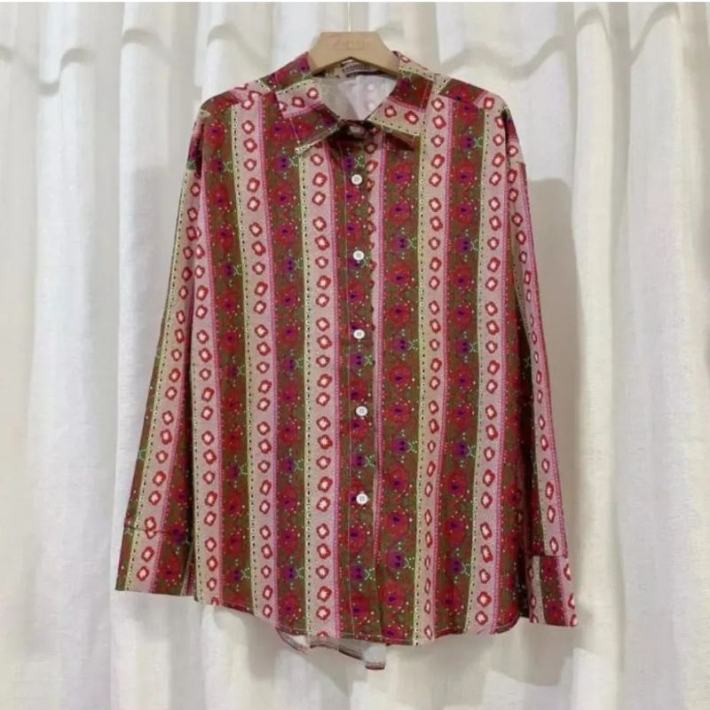 floral stripes shirt, zara shirt, silk shirt, kemeja silk, kemeja import