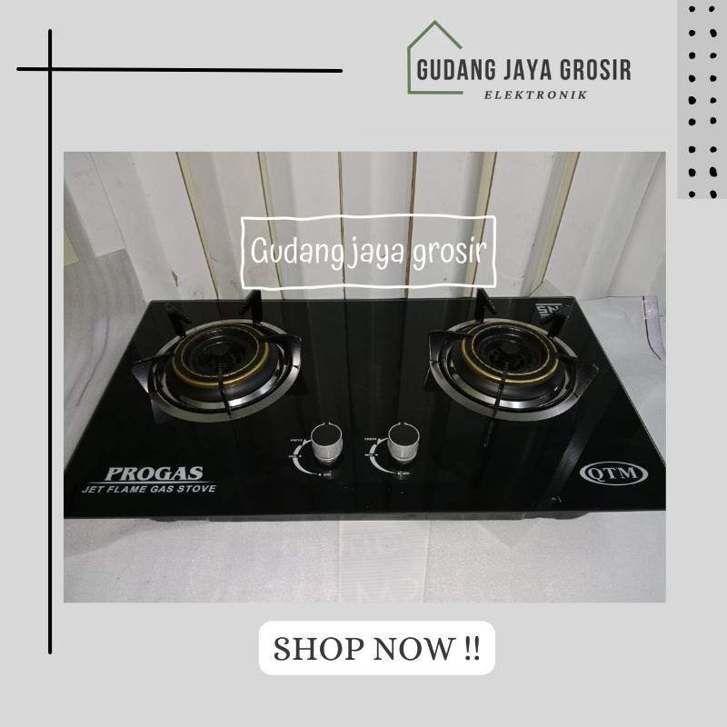 Progas Kompor Kaca 2 Tungku Gas QTM Hitam Gas Gas
