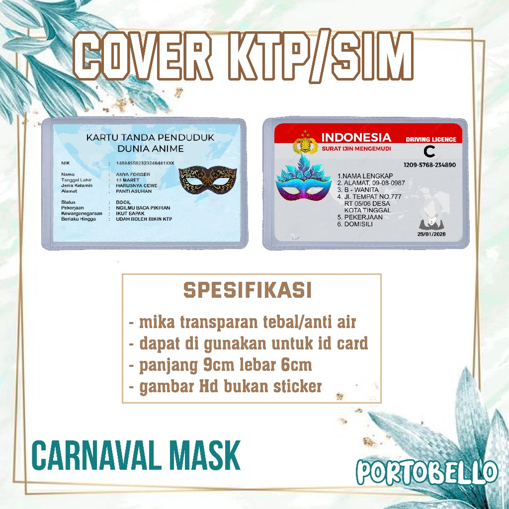 Cover Pelindung Kartu Identitas KTP SIM Karakter Karnaval Mask Topeng