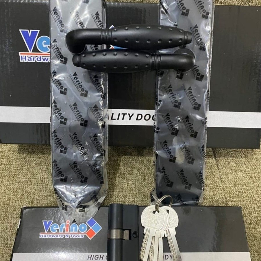 Kunci Pintu Rumah Besar Black VERINO / Body Kunci 24 cm / Handle Pintu