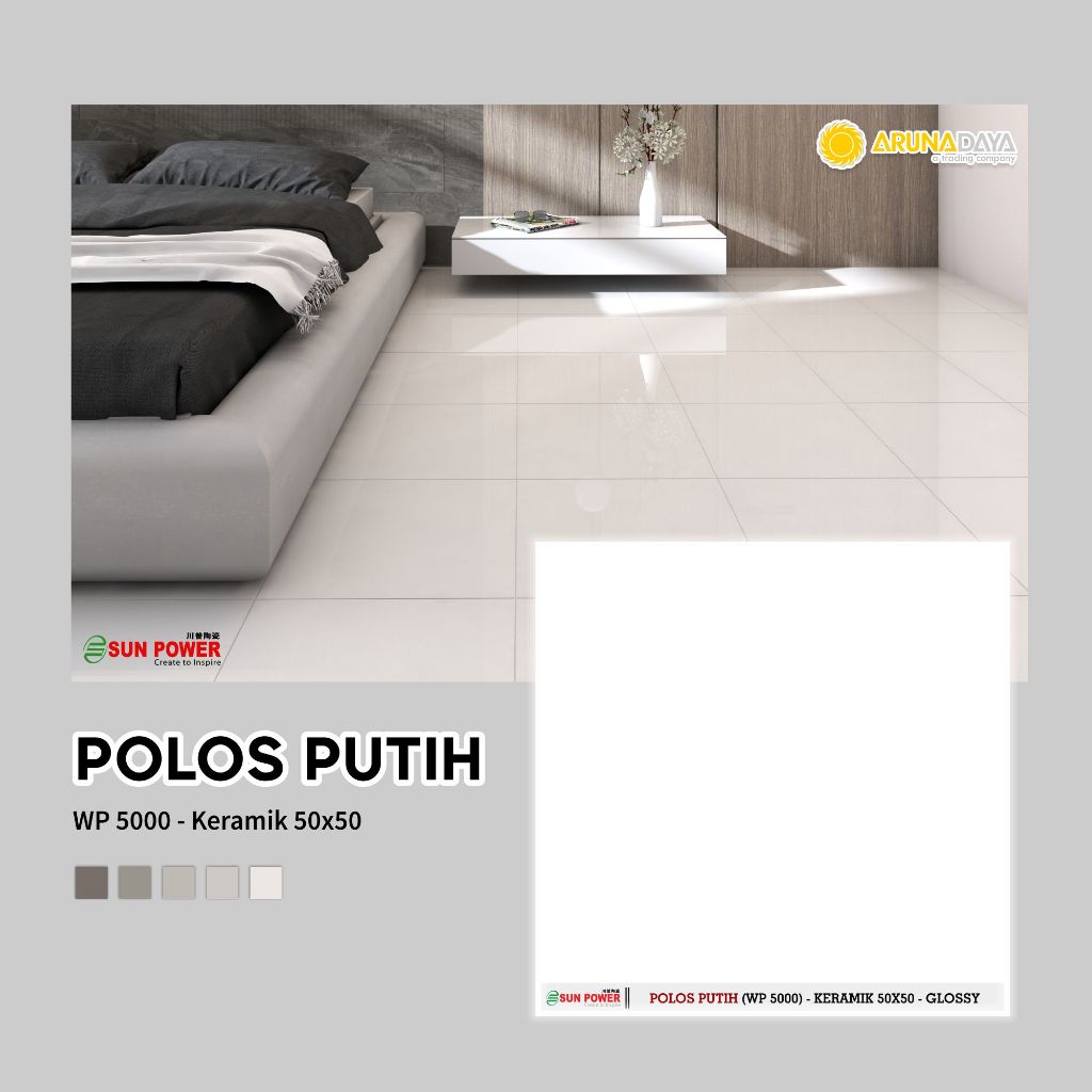 KERAMIK LANTAI GLOSSY SUNPOWER POLOS PUTIH UKURAN 50X50/Keramik Murah