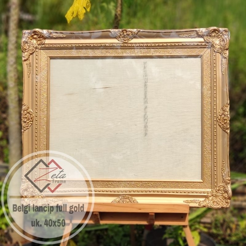 Pigura foto belgi ukir lancip dobel linen full gold 16R (40x50cm) dan uk. 16RS (40x60cm) - frame fot