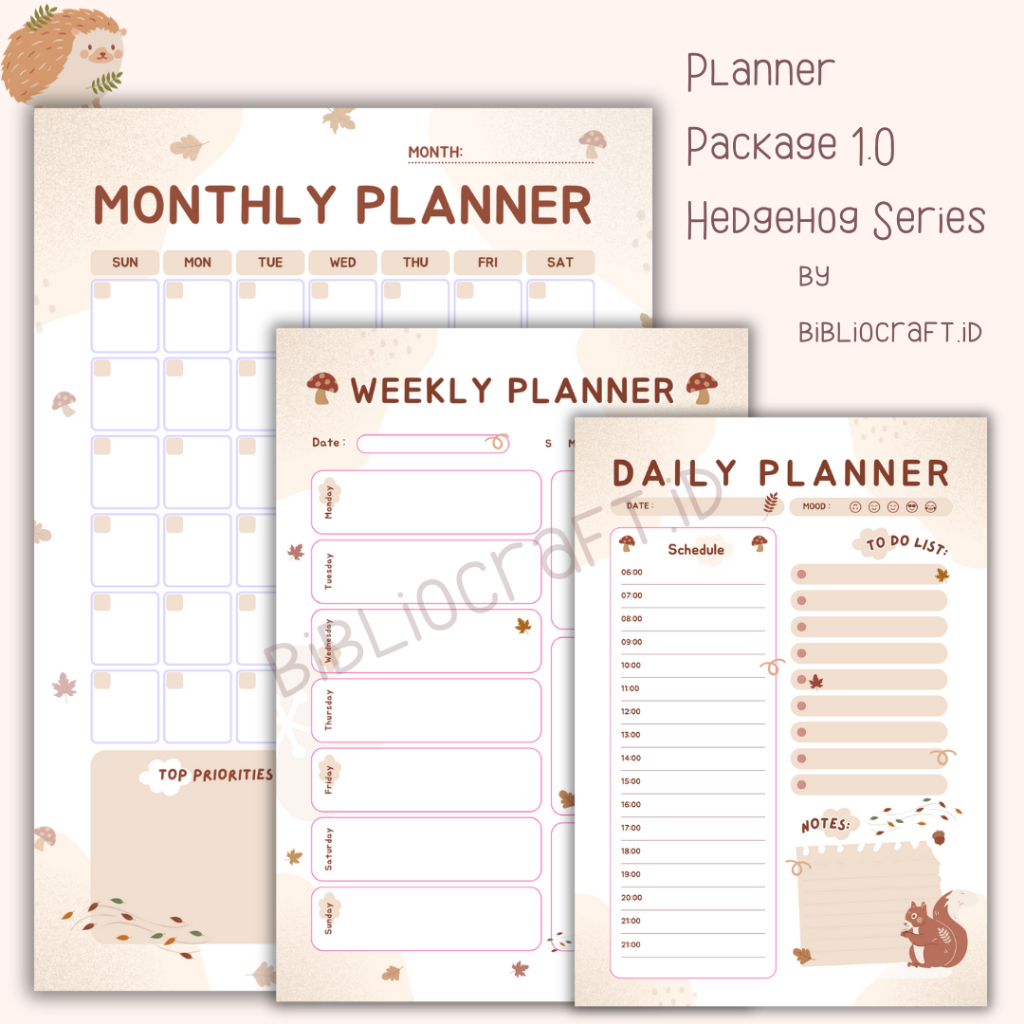 

[PP 1.0] Planner Package Loose Leaf Bullet Journal / Planner Harian Loose Leaf | 20 holes | 20 Lubang | 6 Holes | 6 Lubang - Hedgehog Series