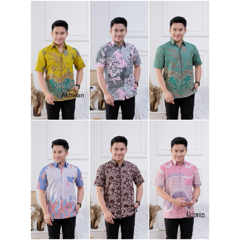 Baju Batik Kerja Pria Katun Atasan Batik Pria Lengan Pendek Modern