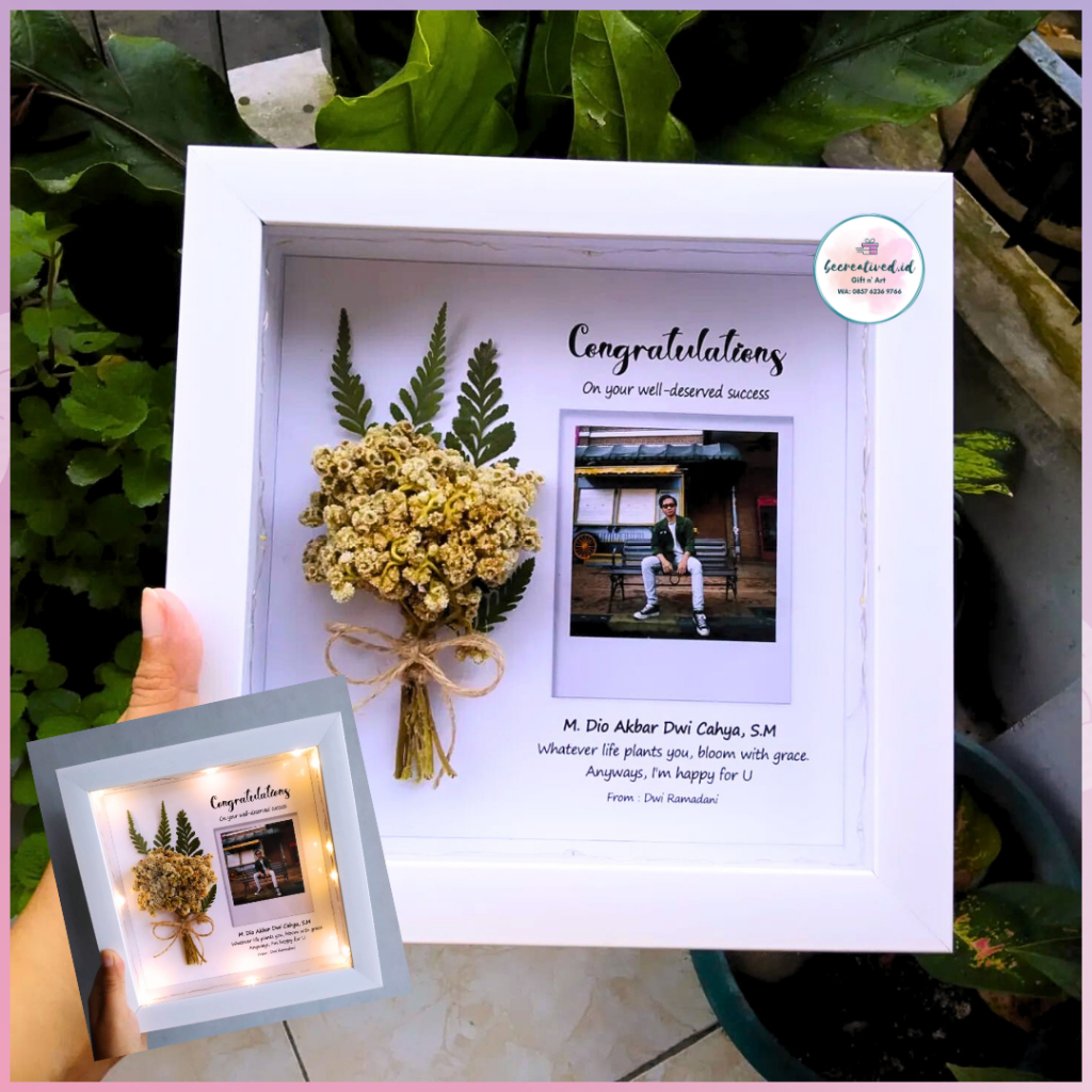 Bingkai 3D Kado Wisuda Happy Graduation Flowers in Frame Edelweiss LED
