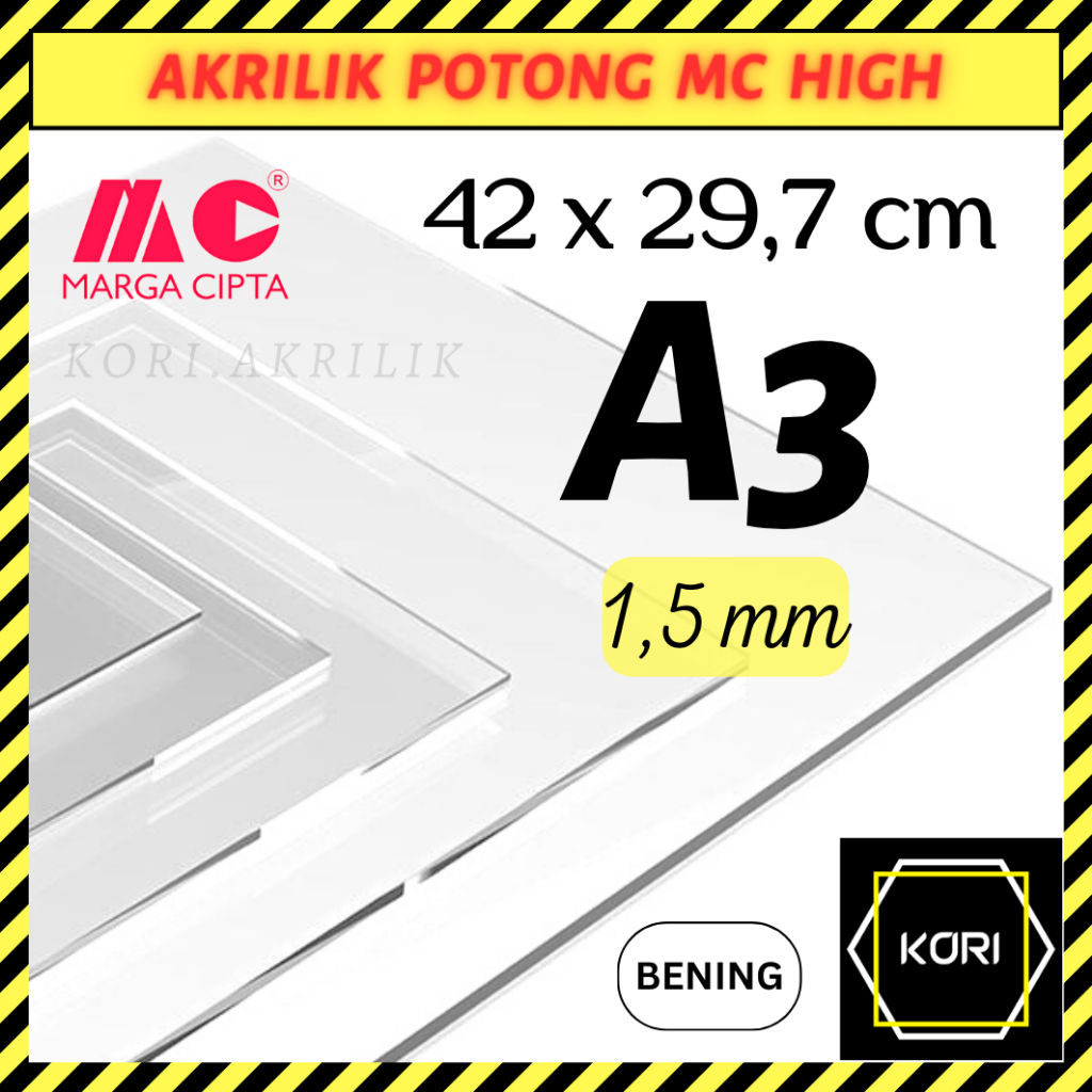 Akrilik Lembaran A3 1,5 mm Bening MARGA CIPTA | Akrilik A3 Bening | Akrilik Potong Acrylic Lembar 1,5 mm