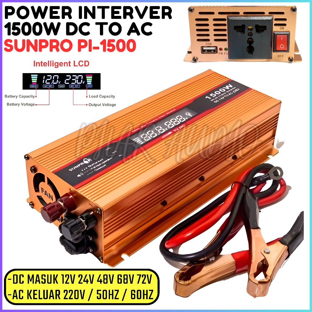 SUNPRO Power Inverter 1500W Inverter PI 1500 | Inverter Power DC To AC 1500 Watt SUNPRO Pl-1500 With