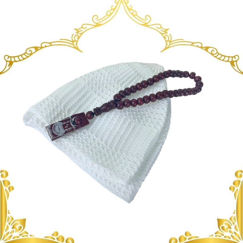 Peci Rajut Souvenir FREE tasbih kayu + kalam ngaji Hampers Oleh Oleh