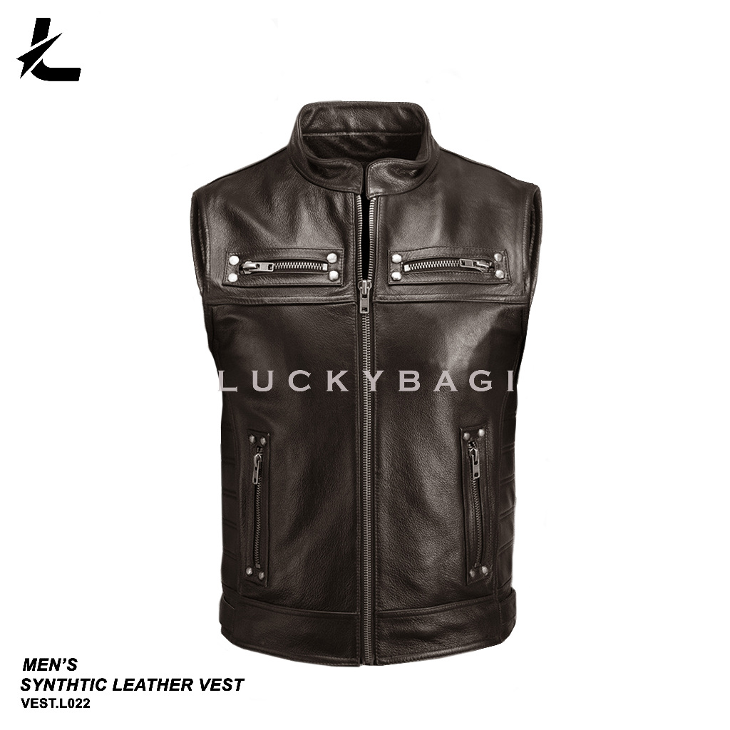 Rompi Kulit Pria Rompi Bikers Rompi Kulit Sintetis Vest Motor