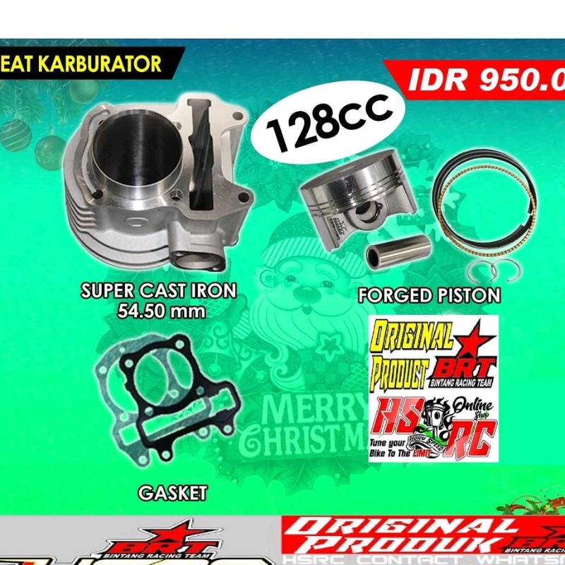Paket Blok Cylinder BRT Bore Up 130 BEAT Karbu Scoopy Karburator Boring Seher Silinder Liner Piston