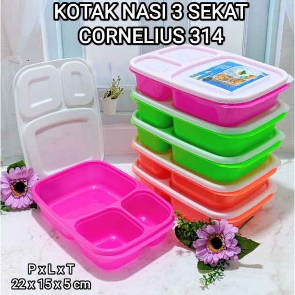 Lunch Box Tempat Nasi Kotak Bekal Misting Nasi Sekat 3 Cornelius