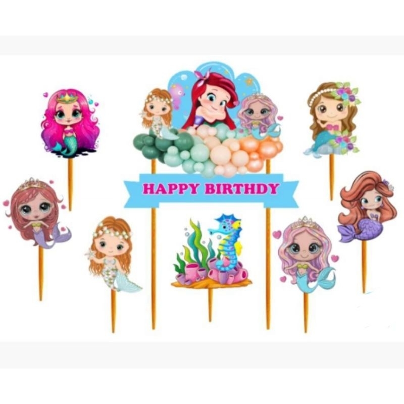 Cake Topper MERMAID hiasan kue Happy Birthday dekorasi kue cake Topper kue ulang tahun MERMAID