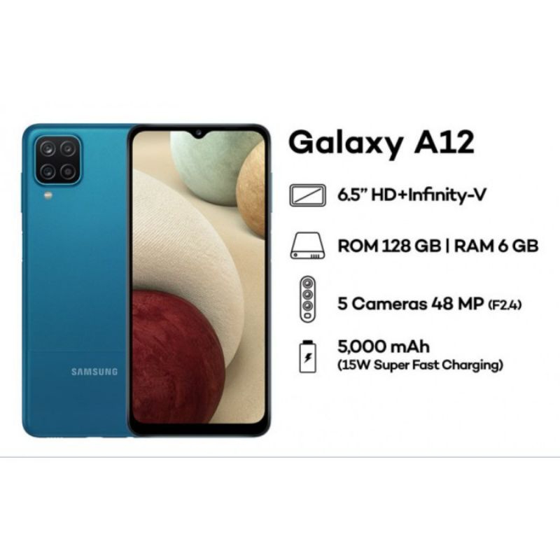 SAMSUNG A12 RAM 6/128GB 100% BARU warna biru garansi resmi