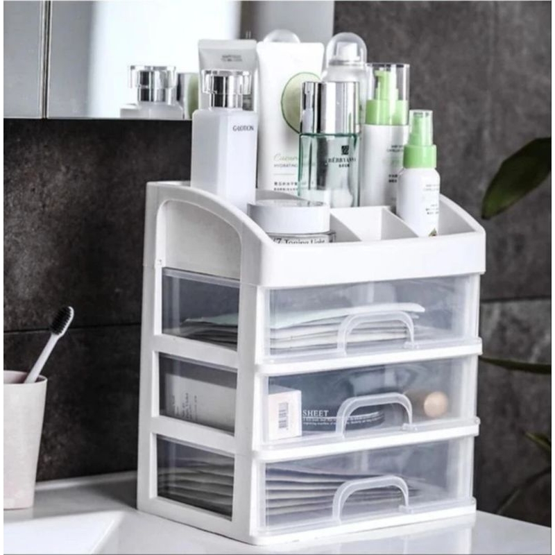 rak kosmetik multi fungsi  3 laci, plastik susun tiga tingkat