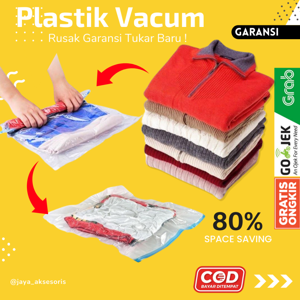 Plastik Vakum Pakaian Vacum Vacuum Bag Travel Electric Packing Baju 30X40 Kantong Pakaian dan Pompa 