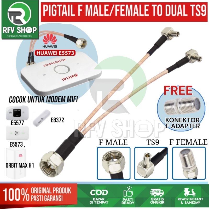 PIGTAIL F Male / Female to dual TS9 support MIFI modem ORBIT MAX H1 , E5573, E5577,