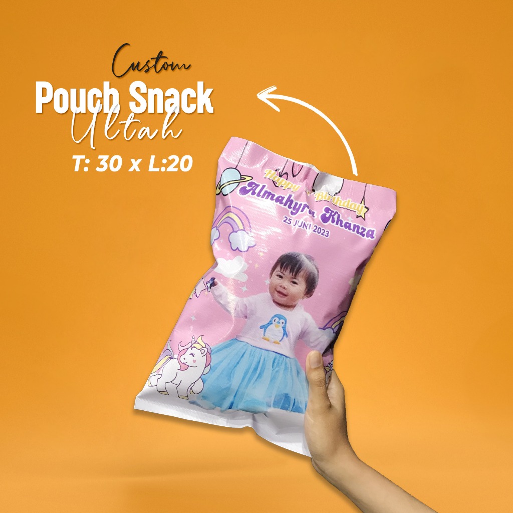 

Pouch Kemasan Snack Ulang tahun custom,Souvenir Ultah Ukuran T30cm x P20
