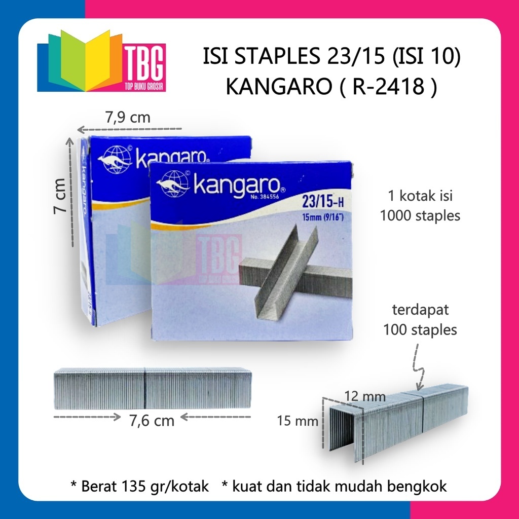 

1 KOTAK ISI STAPLES NO 23/15 KANGARO REFILL GUN TACKER STAPLES TEMBAK (R-2418)