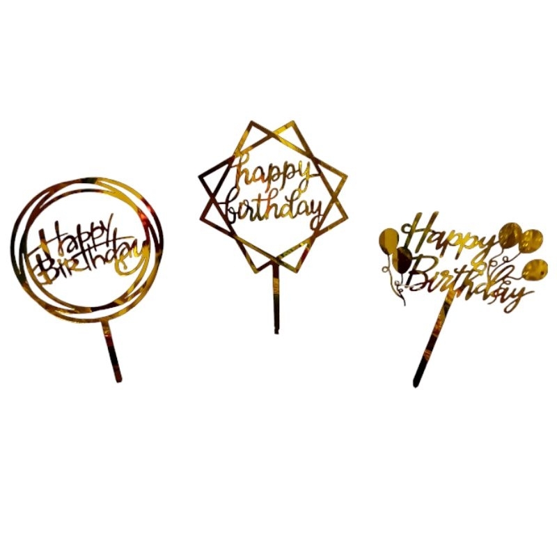 Cake Topper, Hiasan Kue Ulang Tahun, Topper Acrylic Gold