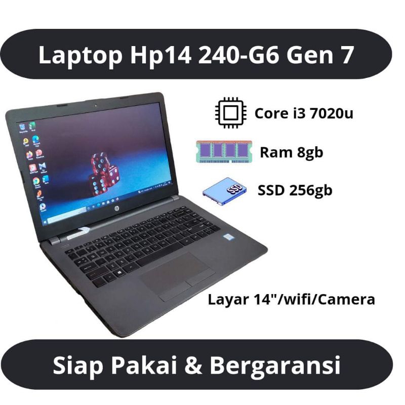 Laptop Hp14 240-G6 Core i3 gen 7 Ram 8gb ssd 256gb
