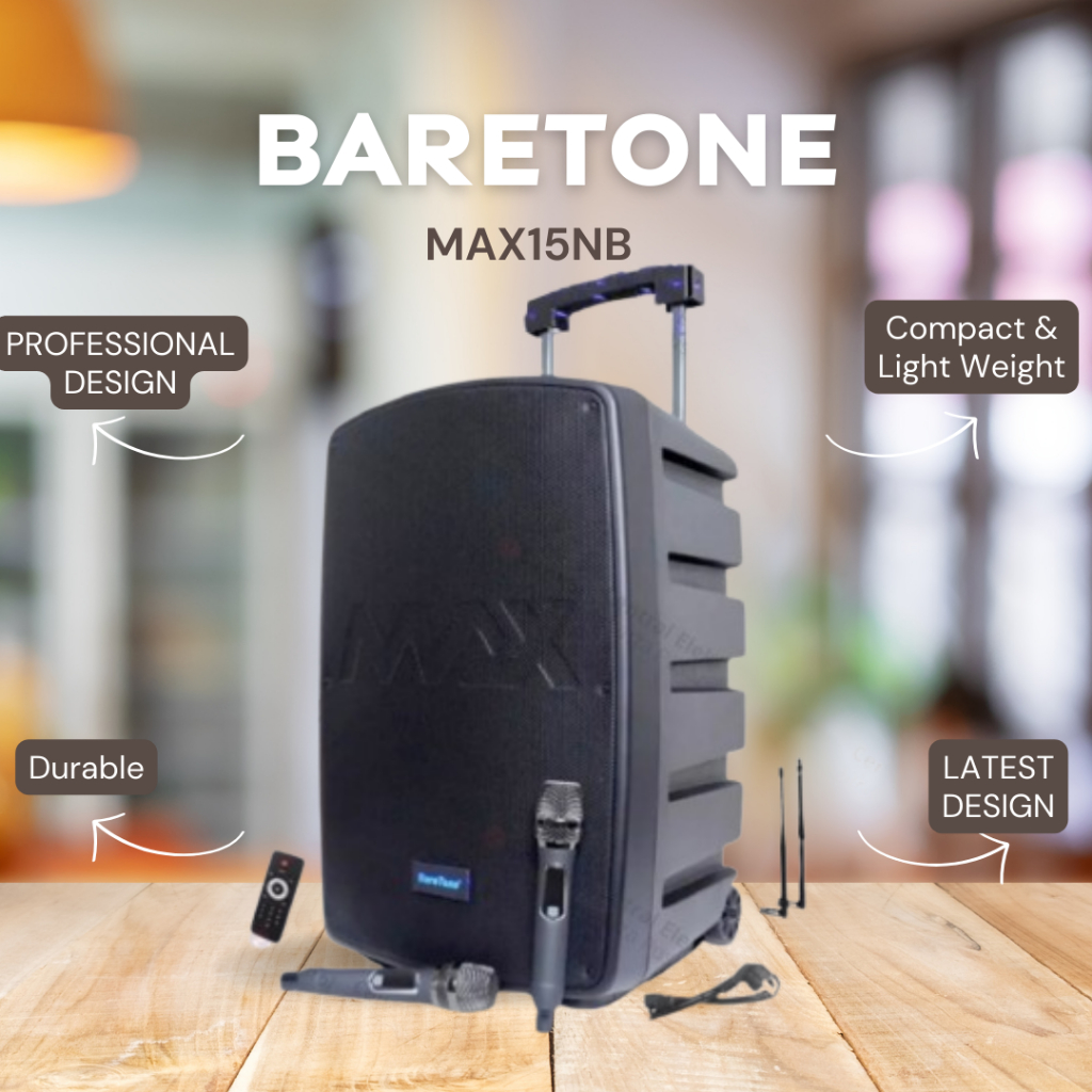 SPEAKER PORTABLE BARETONE MAX15NB / MAX 15NB / MAX 15 NB 15 INCH GARANSI RESMI BARETONE