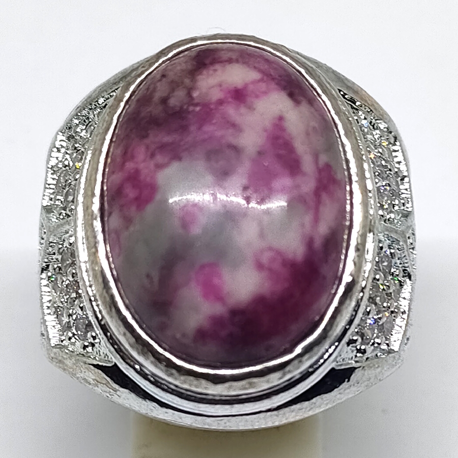 Cincin Pria Batu Akik Giok Mawar Ikat Rhodium