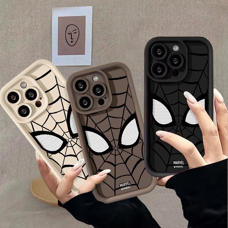 CASE Cocok untuk casing iPhone 7 8 6 6 S Plus 11 12  14 15 13 Pro Max  ampelas lubang Silikon  White Spiderman casing Pasangan Anime Spider-Man Keren Couples Shockproof Cover