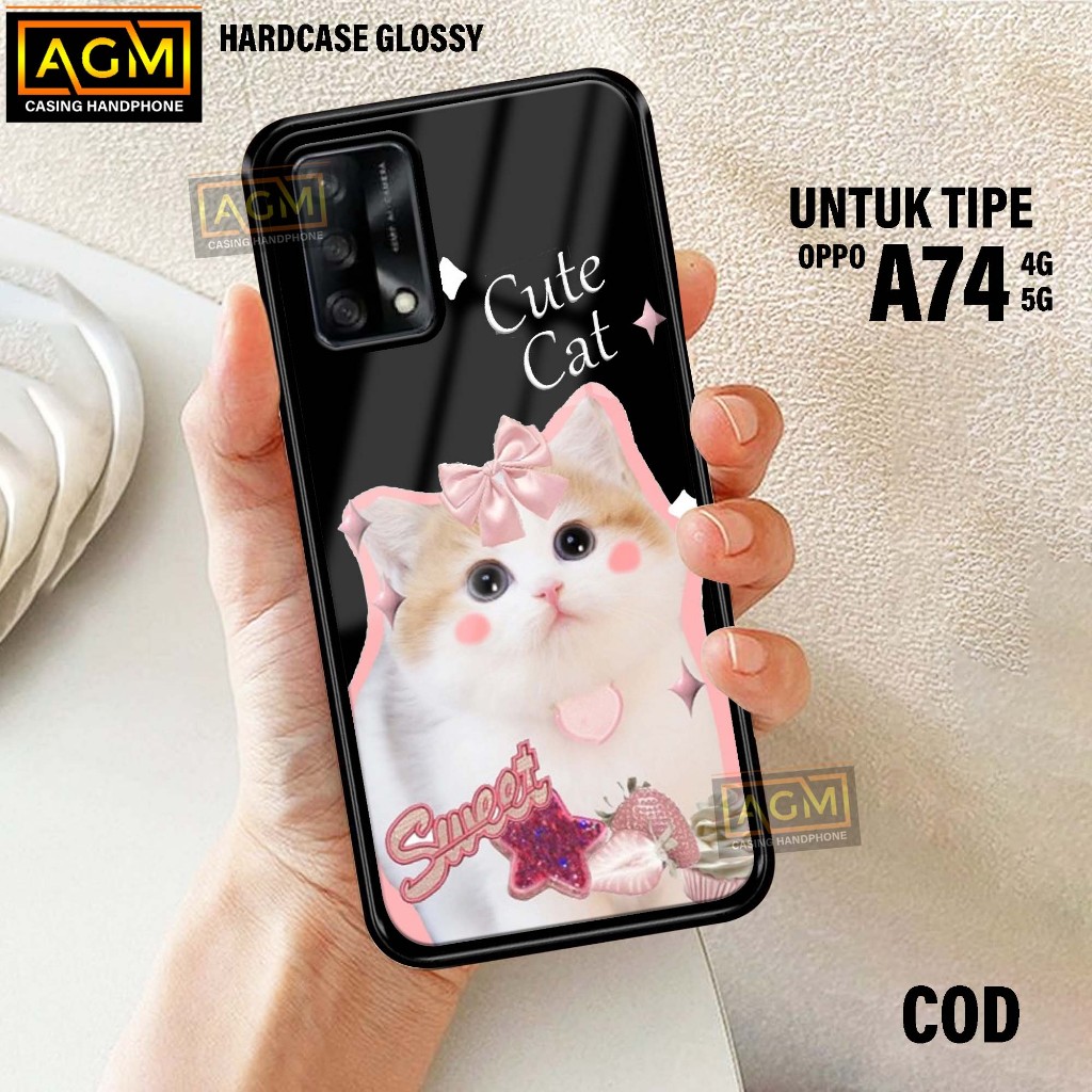 Case Oppo A74 4G/5G - New Case Glossy casing Hp Oppo A74 4G/5G [Motif CUTE CAT] - AGM Case softcase 
