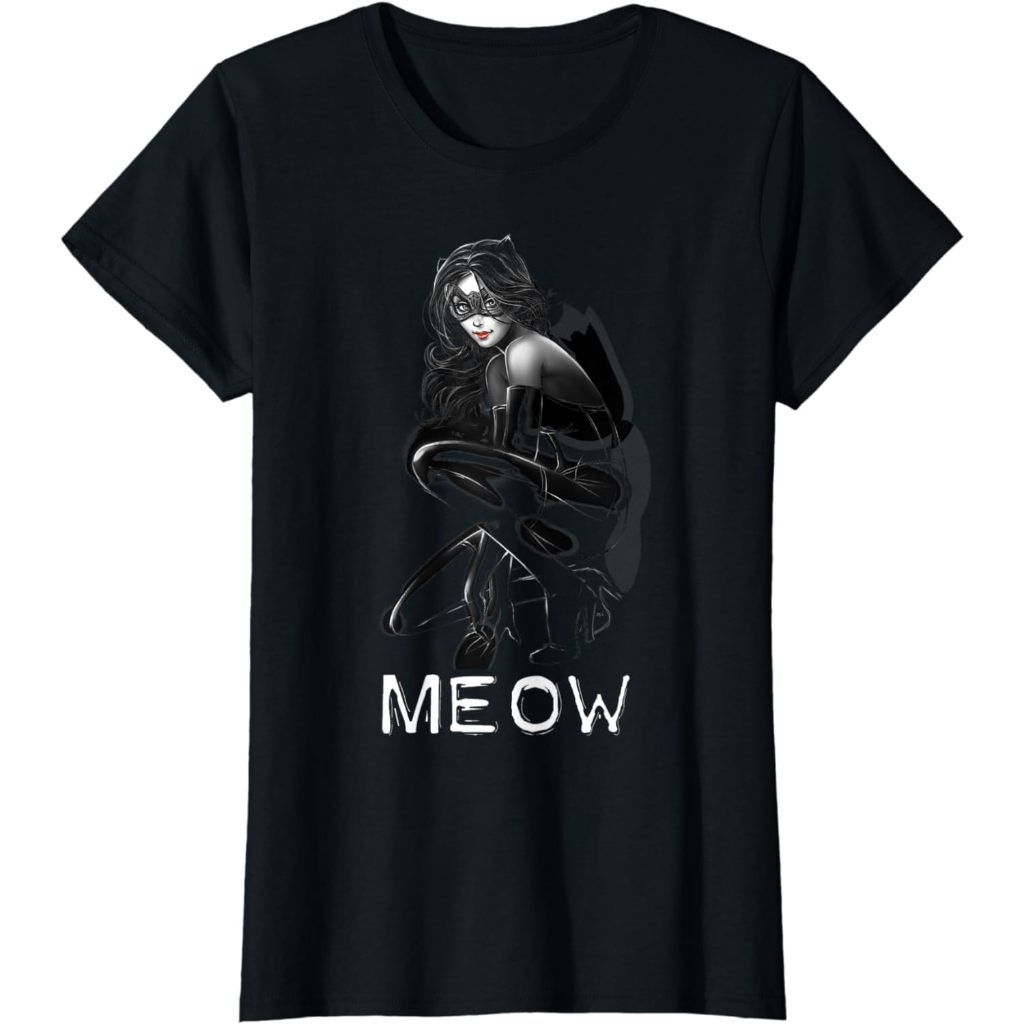 Baju Dewasa DC Catwoman Text Meow T-Shirt Fashion Pakaian Atasan Kaos Laki Pria Wanita Model Terbaru