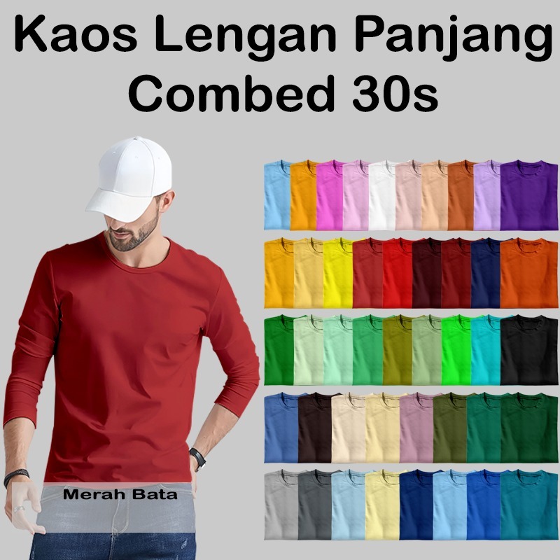 Kaos Polos Lengan Panjang Cotton Combed 30s Merah Bata