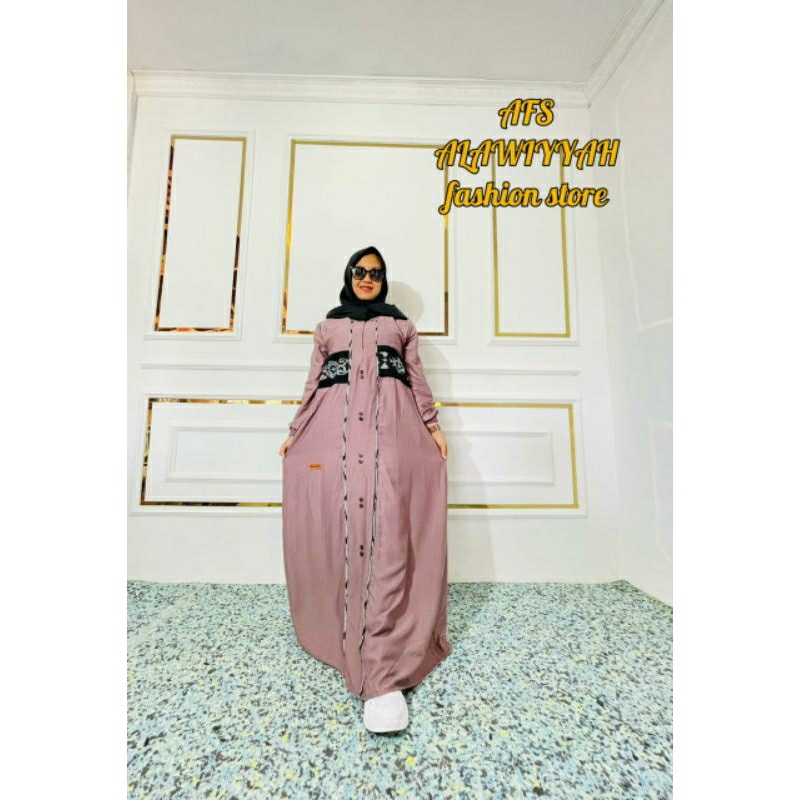 Dress twill uniqlo by Alawiyyah gamis twill uniqlo mix etnik troso tebal adem