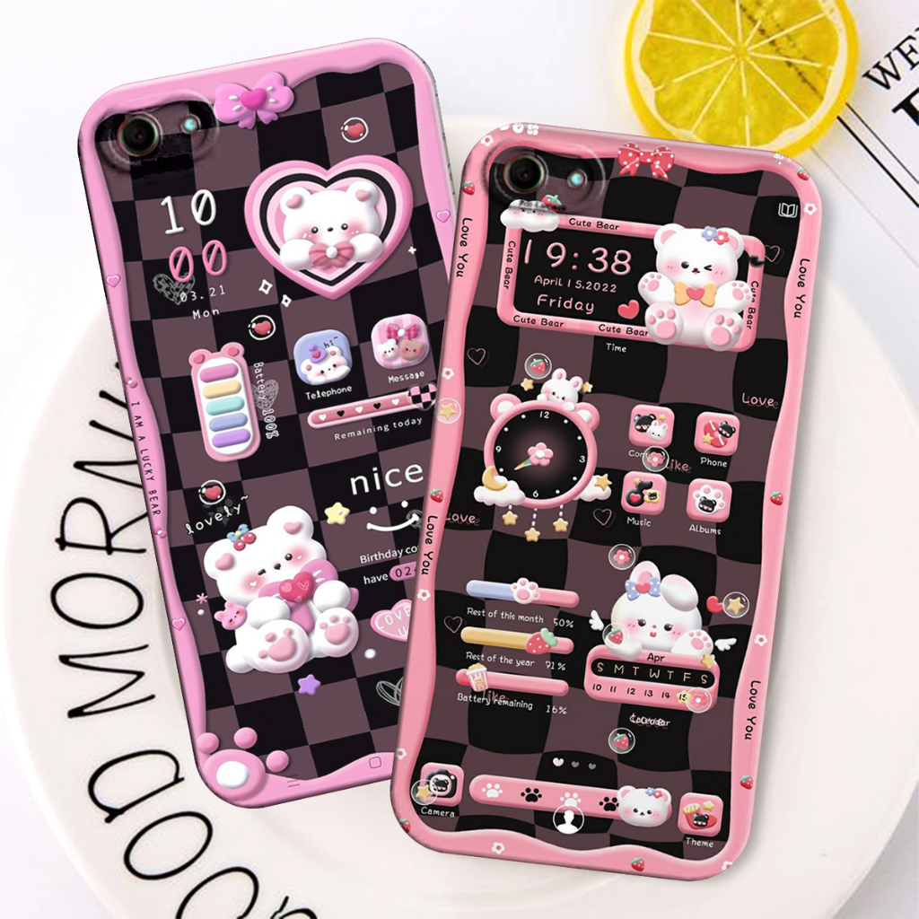 SOFTCASE OPPO A83 Motif Cute Bear Black Pink Aesthetic Terbaru - Case Oppo - Oppo a83 - Case hp - Ca