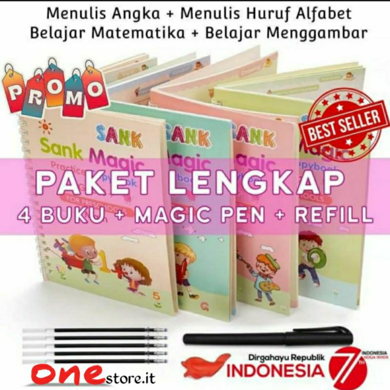 

Sank magic pratice BOOK Alfabet 1set isi 4 Buku + Pulpen buku latihan belajar menulis anak