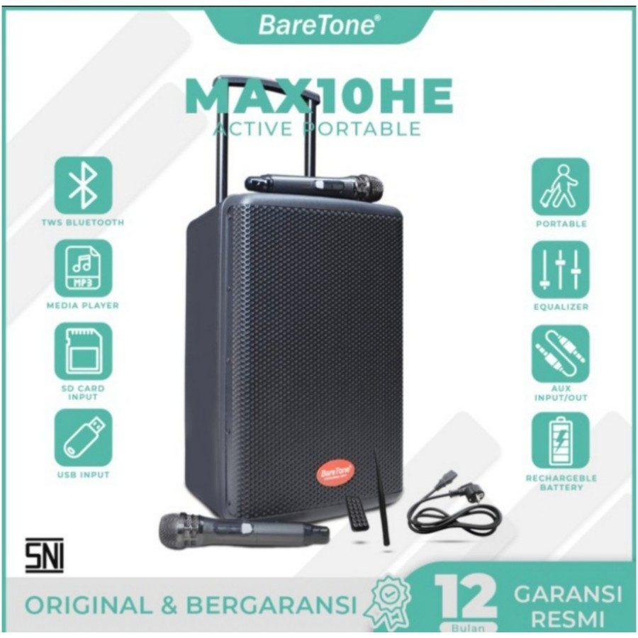 DISKON( BISA COD ) Speaker Portable BareTone MAX10HE - 10 inch TWS MAX 10HE BLUETOOTH ORIGINAL