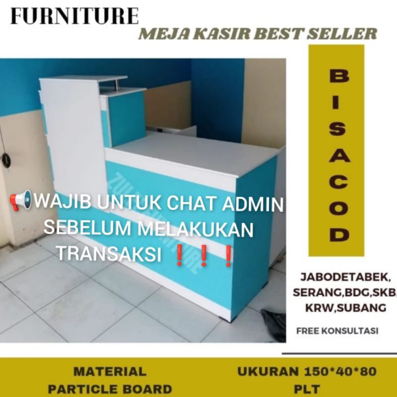 MEJA KASIR UNDAK BIRU MUDA PUTIH MEJA RESEPSIONIS MEJA BANK MEJA KANTOR