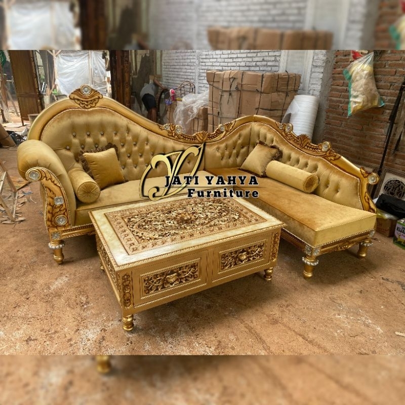 kursi tamu sofa sudut jati meja ketapang ukir 235x170 meja 120x60