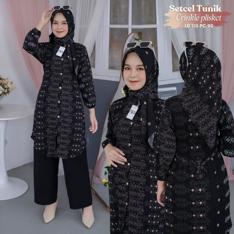 Setcel Crinkle Motif set Hijab/Setcel Crinkle/Setcel Tunik Crinkle Plisket