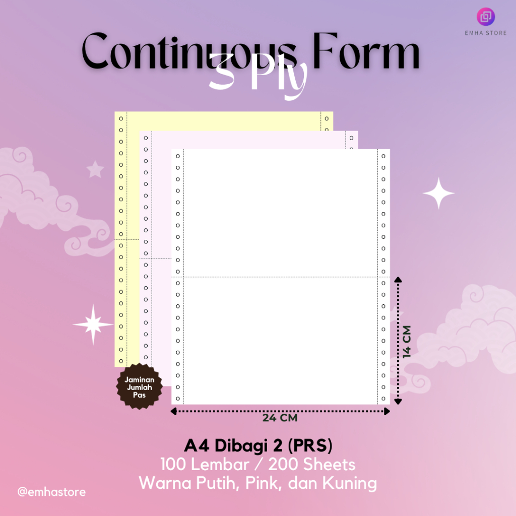 

Kertas Continuous Form Struk PPOB PLN A4 Dibagi 2 3 Ply 100 Lembar