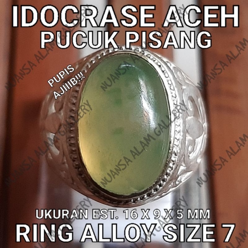 Batu Cincin Idosrase Lumut Aceh Pucuk Pisang Kristal Giwang Size Kantoran 16 x 9 Milimeter Ring Allo