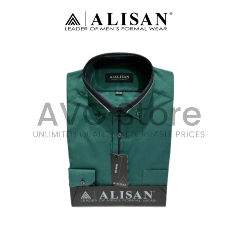 Kemeja ALISAN Special Kombinasi Kemeja Pria Lengan Panjang Original (HIJAU BOTOL)
