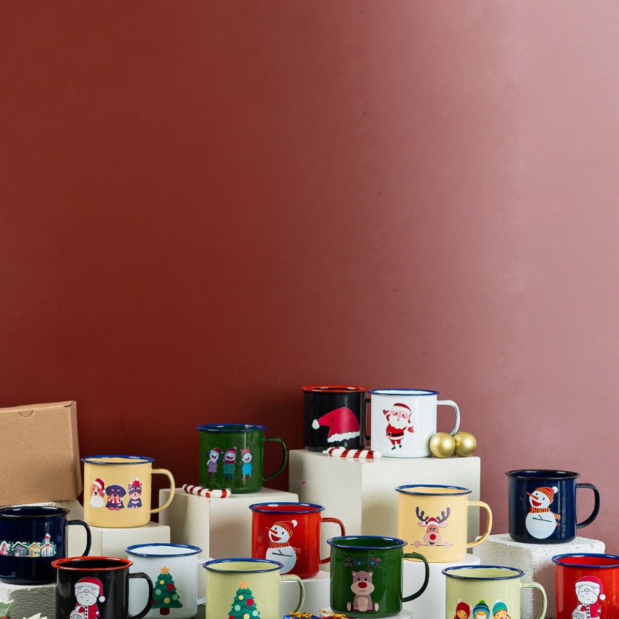 KODE 77 Cangkir  Gelas  Mug Enamel Kaleng Souvenir Hampers Natal  Christmas