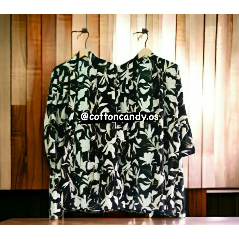Outer / Baju Lengan Panjang Motif Bunga Putih - Warna Hitam