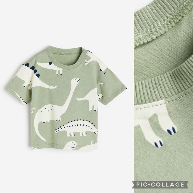 H&M tshirt green dino baby boy